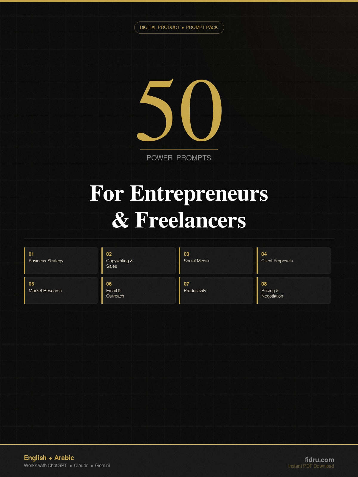 50 AI Prompts for Entrepreneurs & Freelancers (English + Arabic) — Instant PDF Download