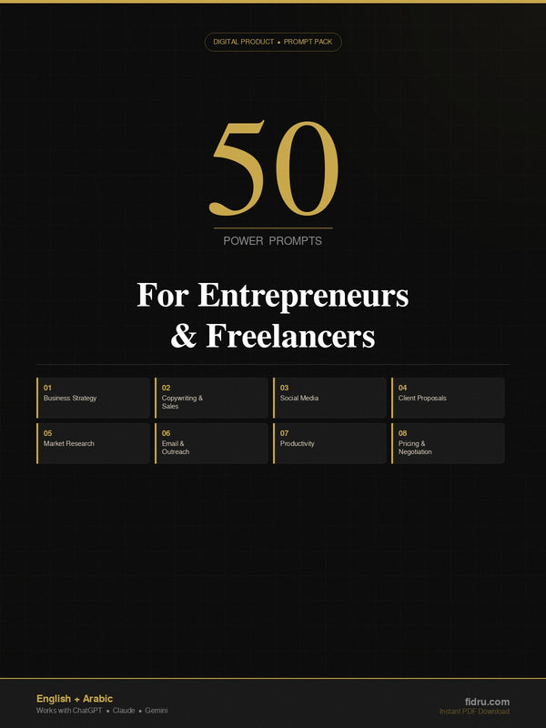 50 AI Prompts for Entrepreneurs & Freelancers (English + Arabic) — Instant PDF Download